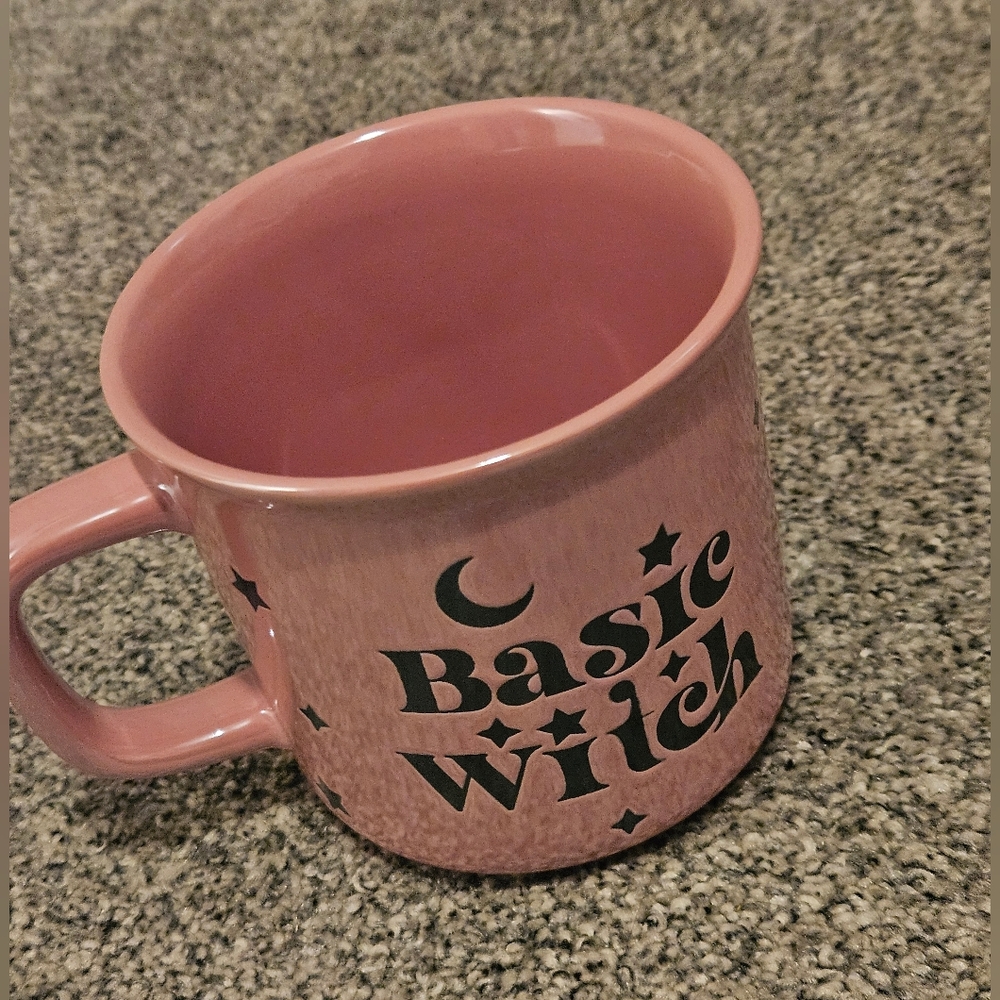 Pink 'Basic Witch' Mug Halloween Ceramic